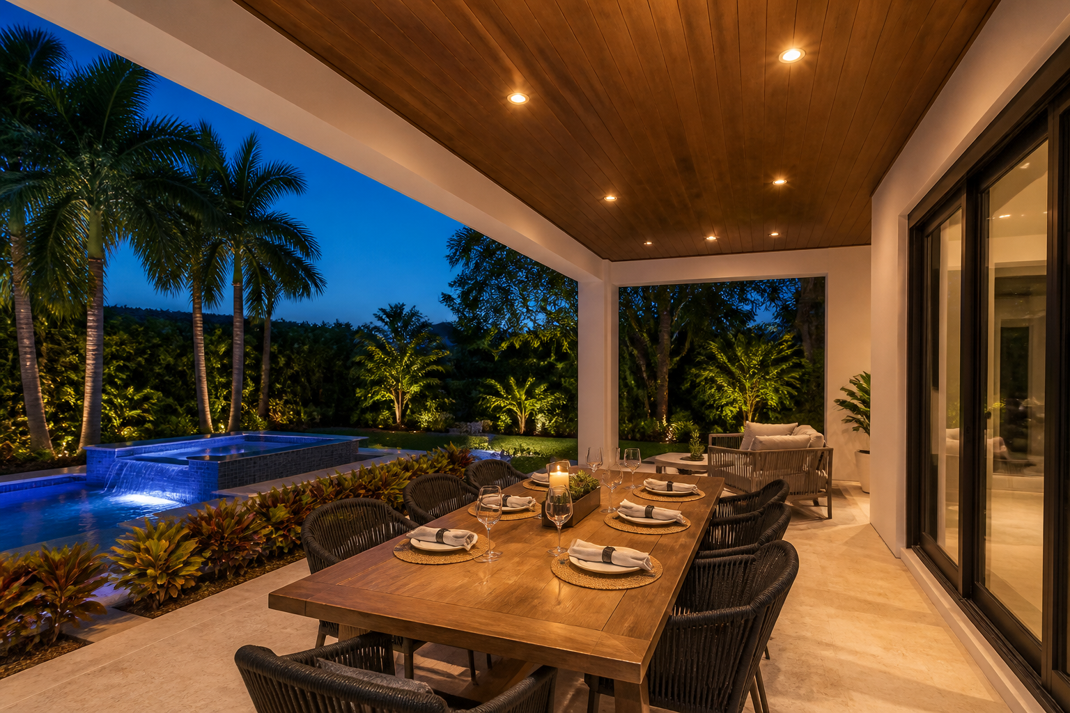 Evening patio cover — typical South Florida look (example)